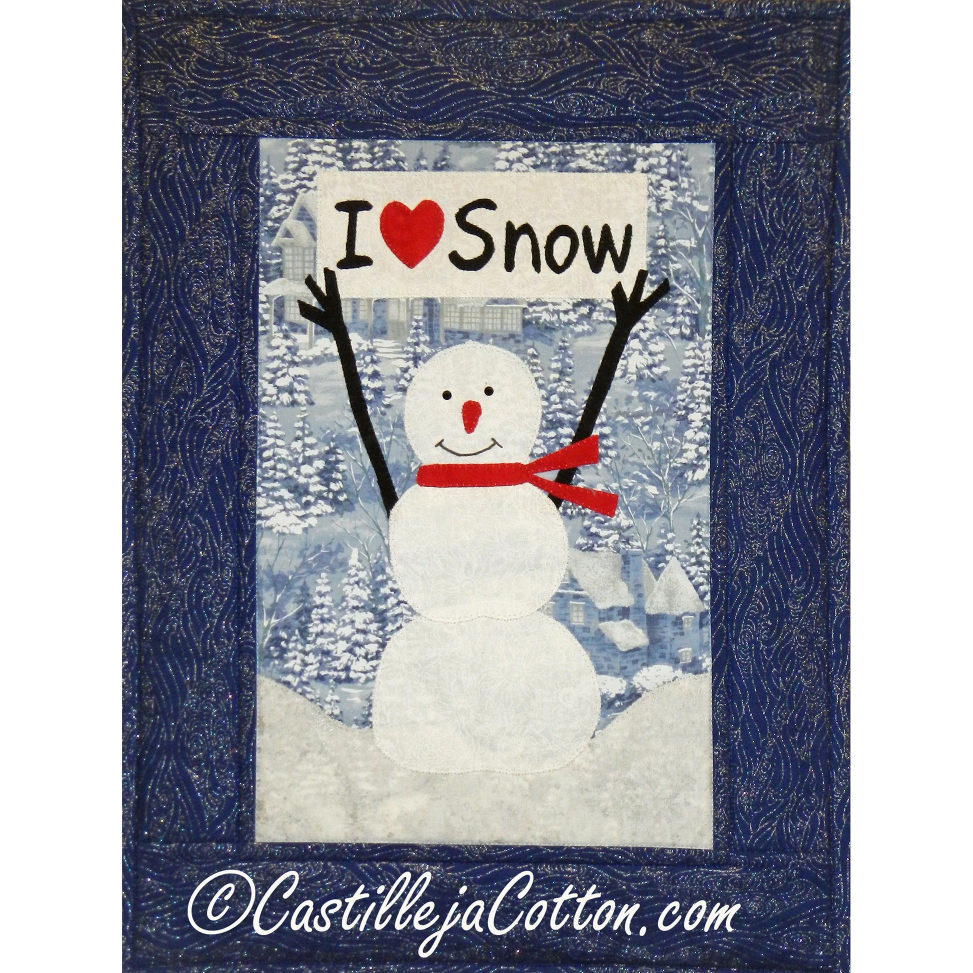 This quilt features an easy to make snowman holding an "I love Snow" sign.&nbsp;