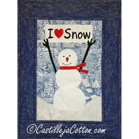 This quilt features an easy to make snowman holding an "I love Snow" sign.&nbsp;