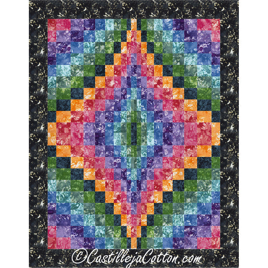 A vibrant quilt featuring a bargello diamond pattern.