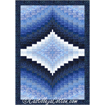 Beautiful bargello quilt in various shades of blue in diamond shape from the center.