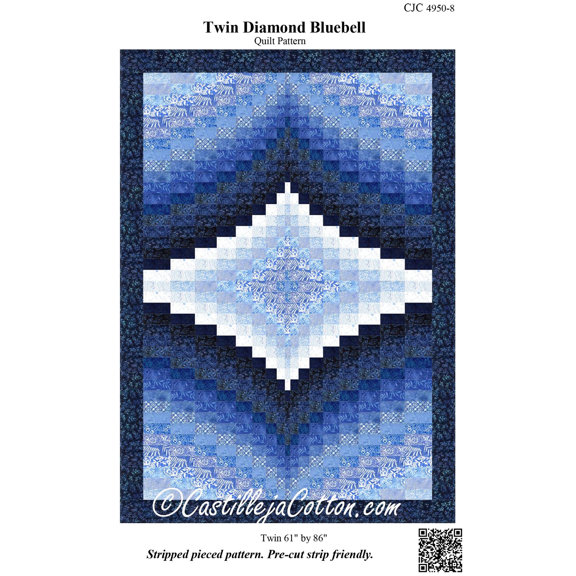 Cover image of pattern for Twin Diamond Bluebell Quilt.