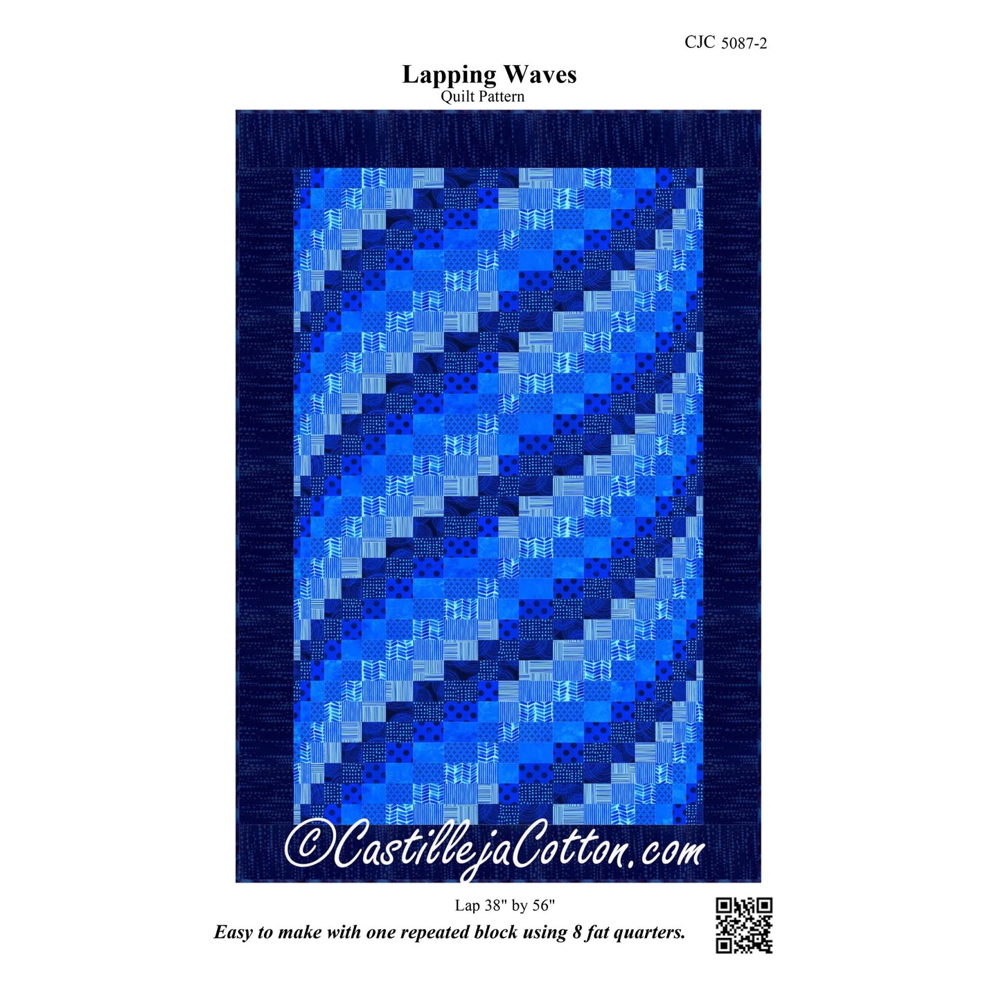Image of the front cover of the Lapping Waves quilt pattern by Diane McGregor of Castilleja Cotton.