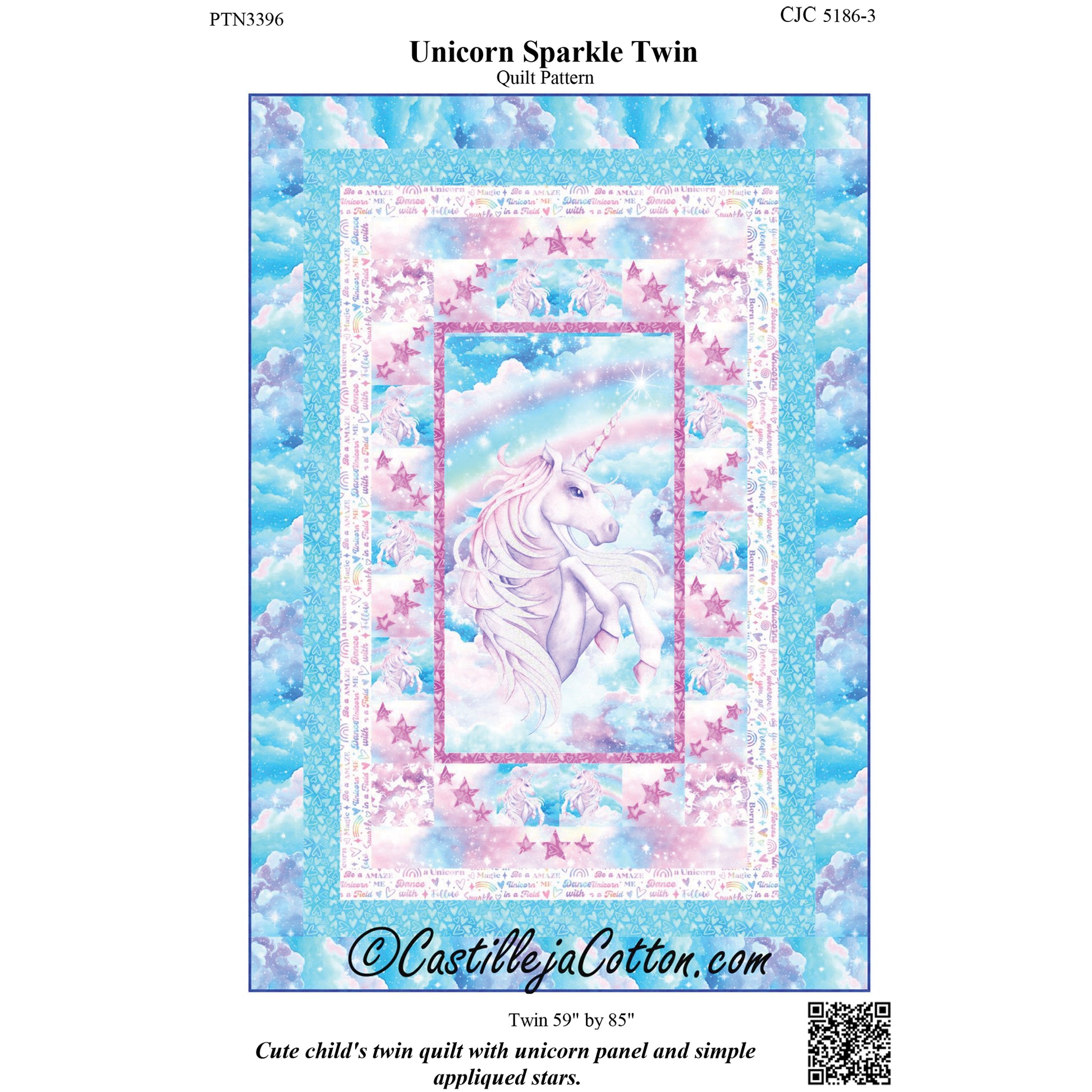 Cover image of pattern for Unicorn Sparkle Twin Quilt.