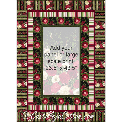 Fabric panel quilt with a center rectangle surrounded by an appliqued flower border.