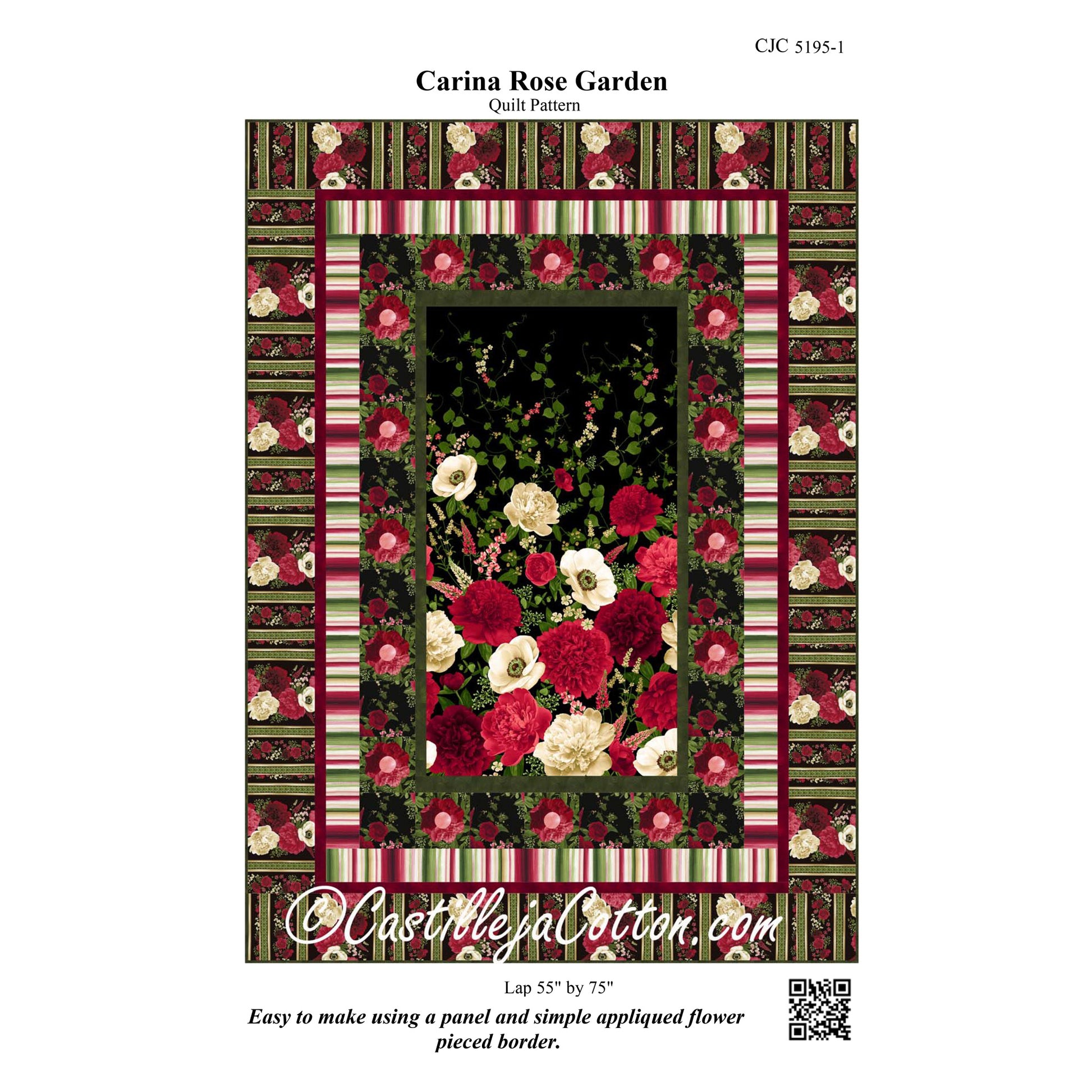 Image of the cover for the Carina Rose Garden quilt pattern by Diane McGregor of Castilleja Cotton.