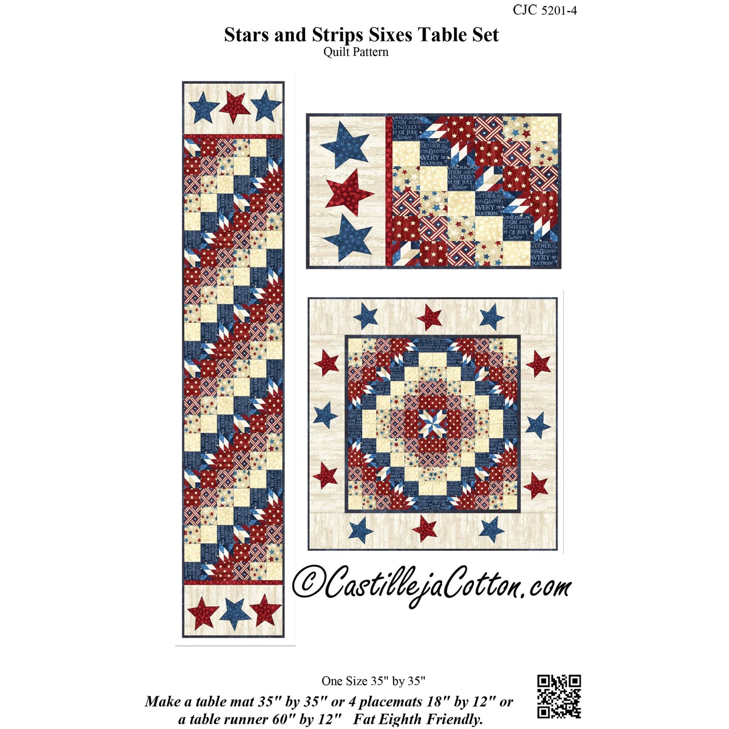 Stars and Strips Sixes Table Set Pattern CJC-52014 - Paper Pattern