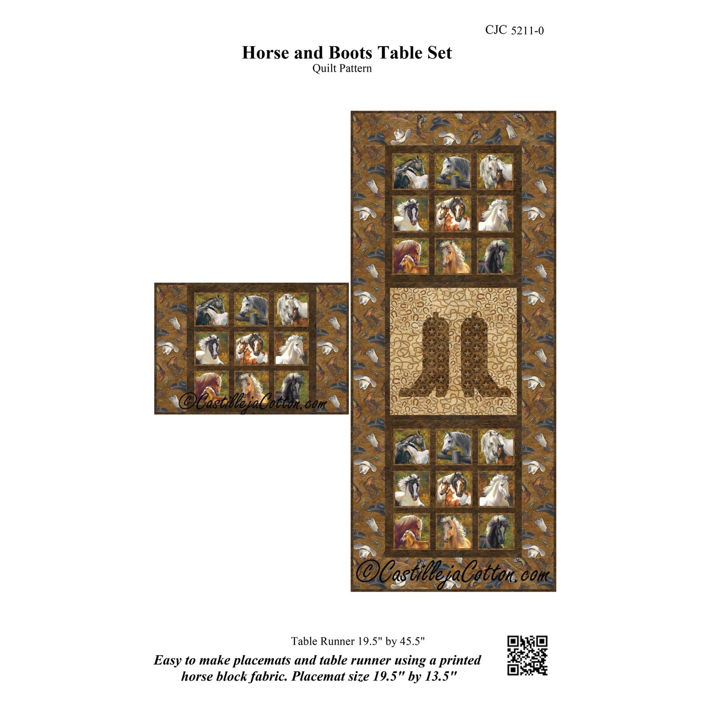 Horse and Boots Table Set Quilt CJC-52110e - Downloadable Pattern
