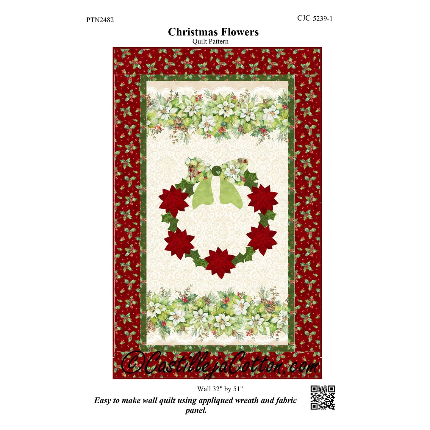 Image of the cover for the Christmas Flowers quilt pattern by Diane McGregor of Castilleja Cotton.