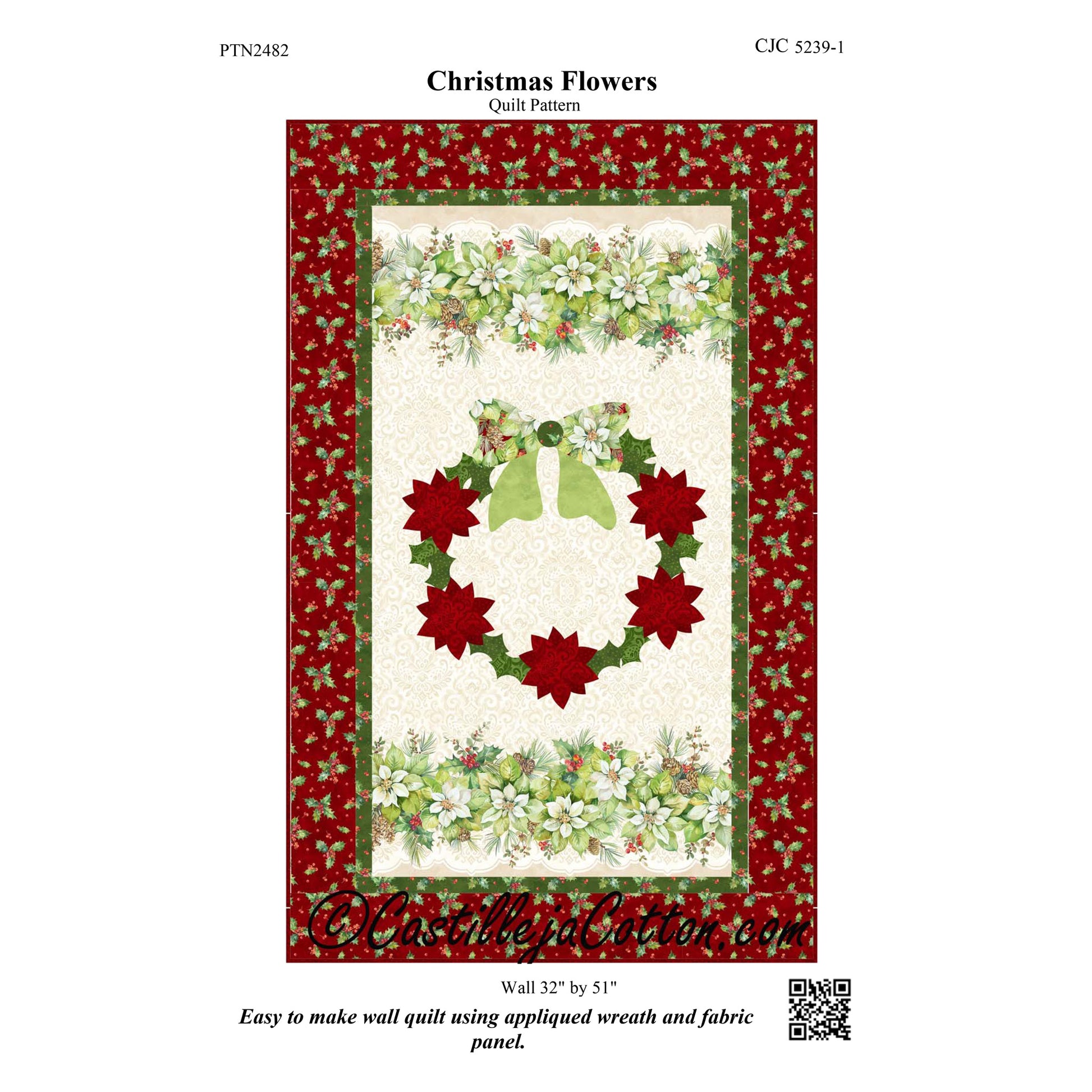 Image of the cover for the Christmas Flowers quilt pattern by Diane McGregor of Castilleja Cotton.