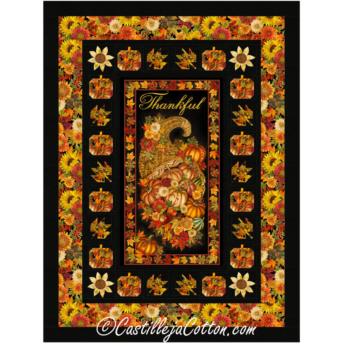 Thankful Pumpkin and Leaves Quilt CJC-52442e - Downloadable Pattern
