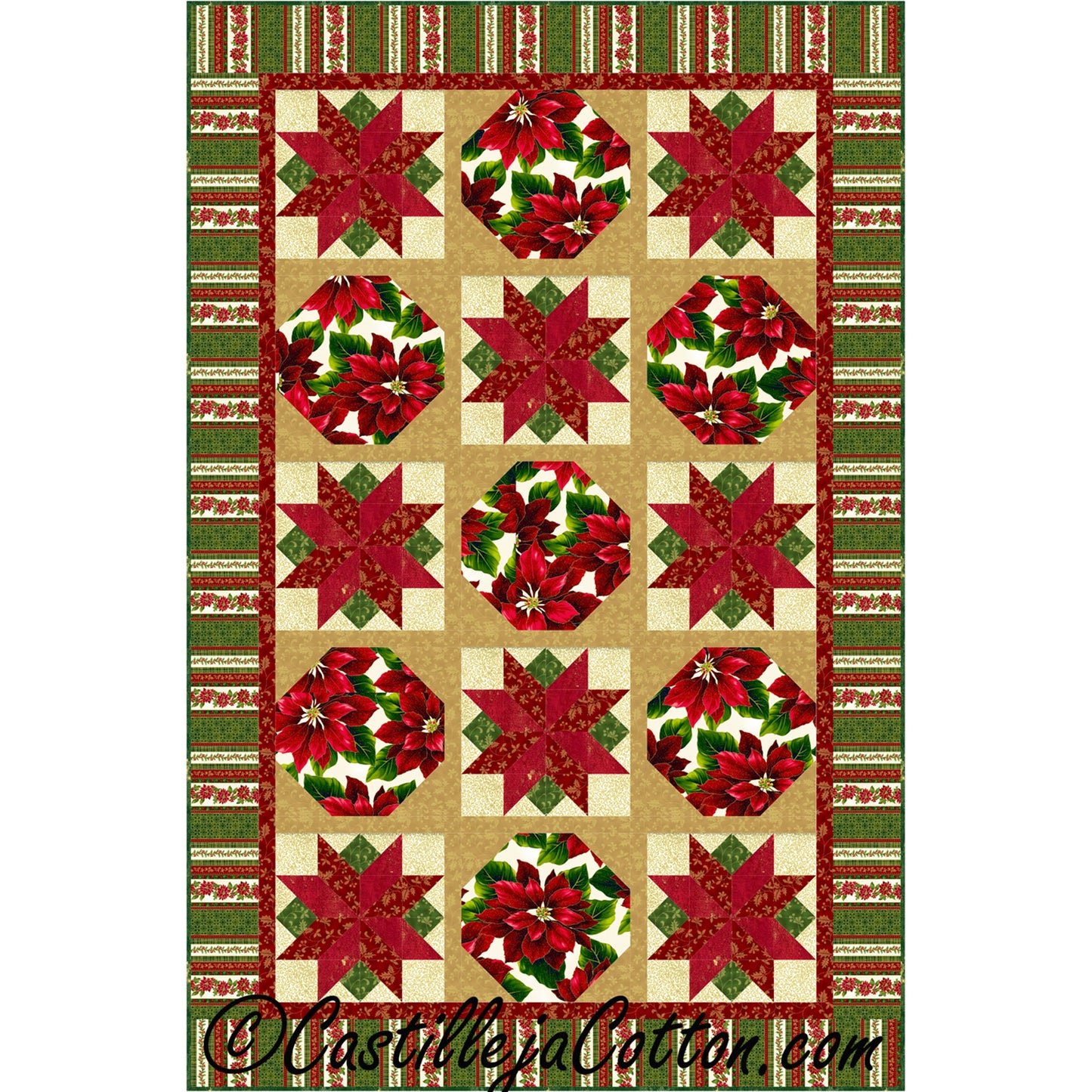 Poinsettia Stars Quilt Pattern CJC-52651w  - Wholesale Product