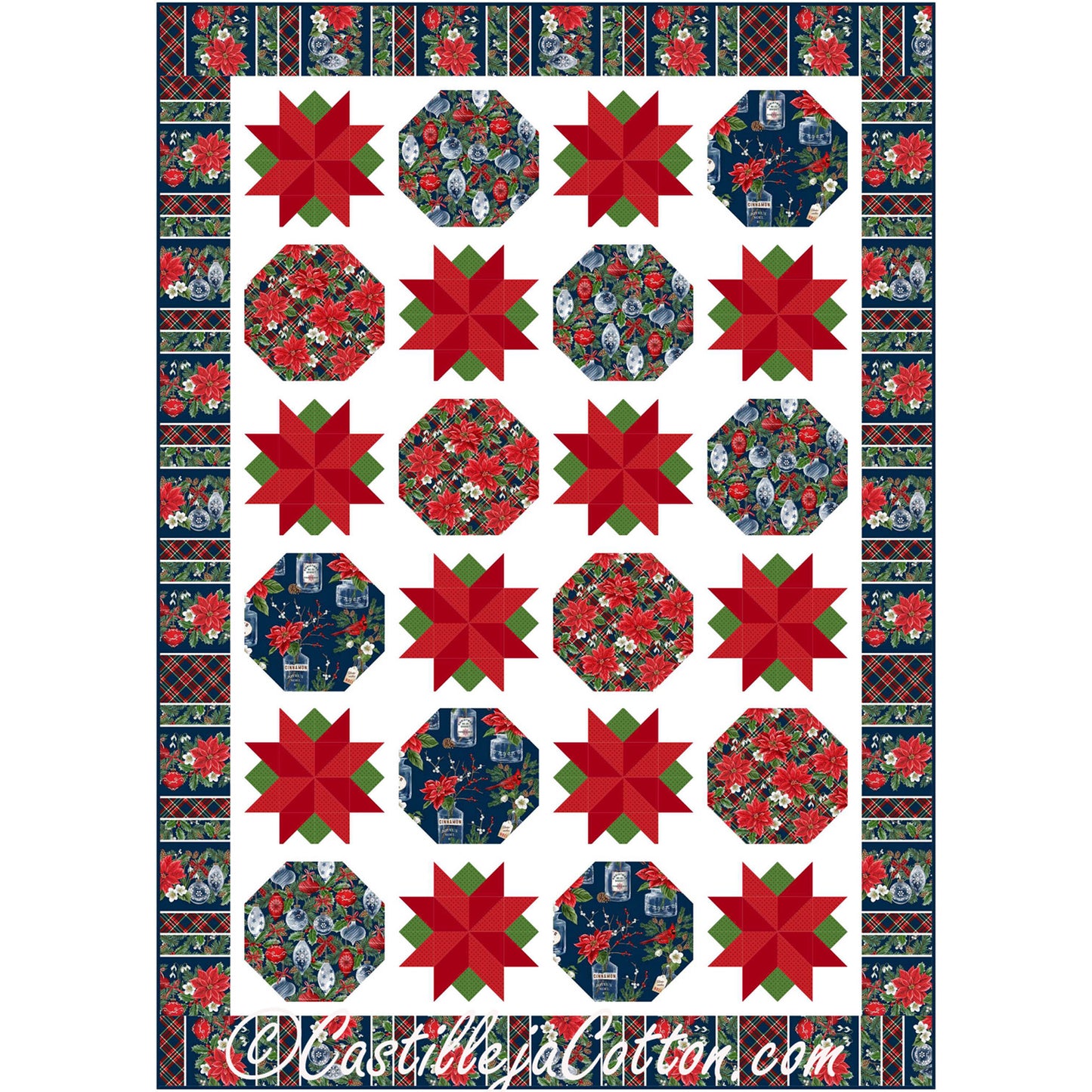 Poinsettia Stars Lap Quilt Pattern CJC-52652 - Paper Pattern