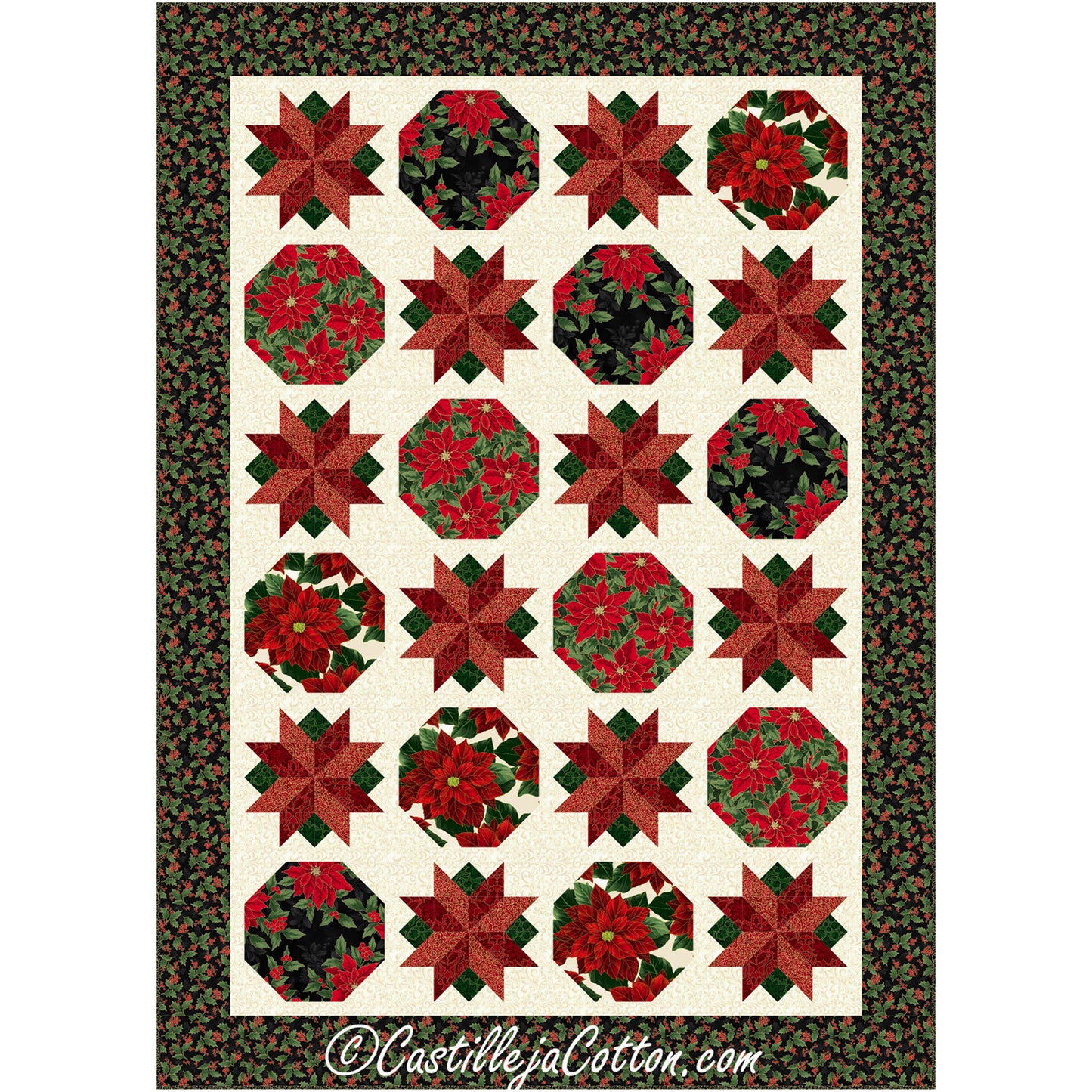 Elegant Poinsettia Stars Lap Quilt Pattern CJC-52653 - Paper Pattern