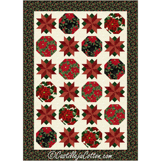 Elegant Poinsettia Stars Lap Quilt Pattern CJC-52653 - Paper Pattern