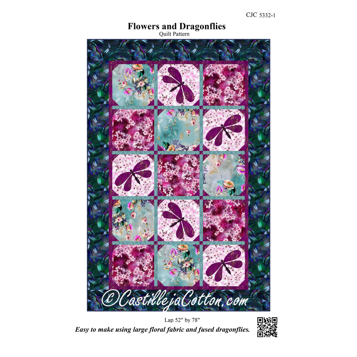 Flowers and Dragonflies Quilt Pattern CJC-53321 - Paper Pattern