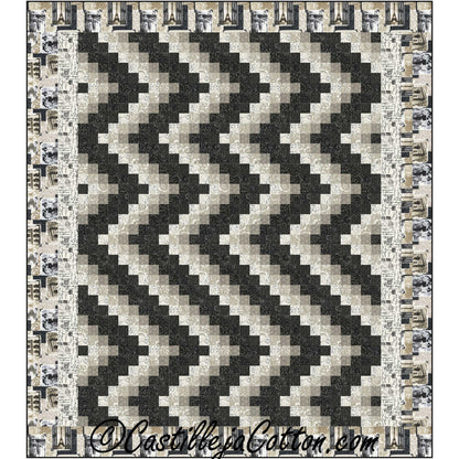 Quilt with a geometric pattern featuring black and beige colors, branded 'Castile & Co.'