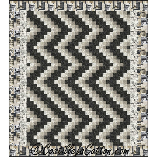 Quilt with a geometric pattern featuring black and beige colors, branded 'Castile & Co.'