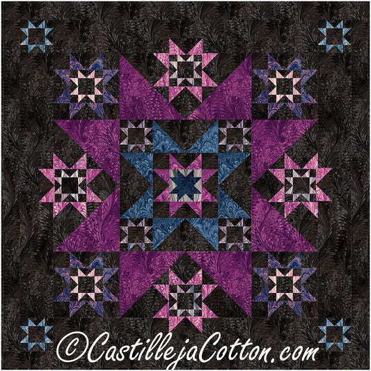 Beautiful, wall or table mat quilt features stars and more stars. 