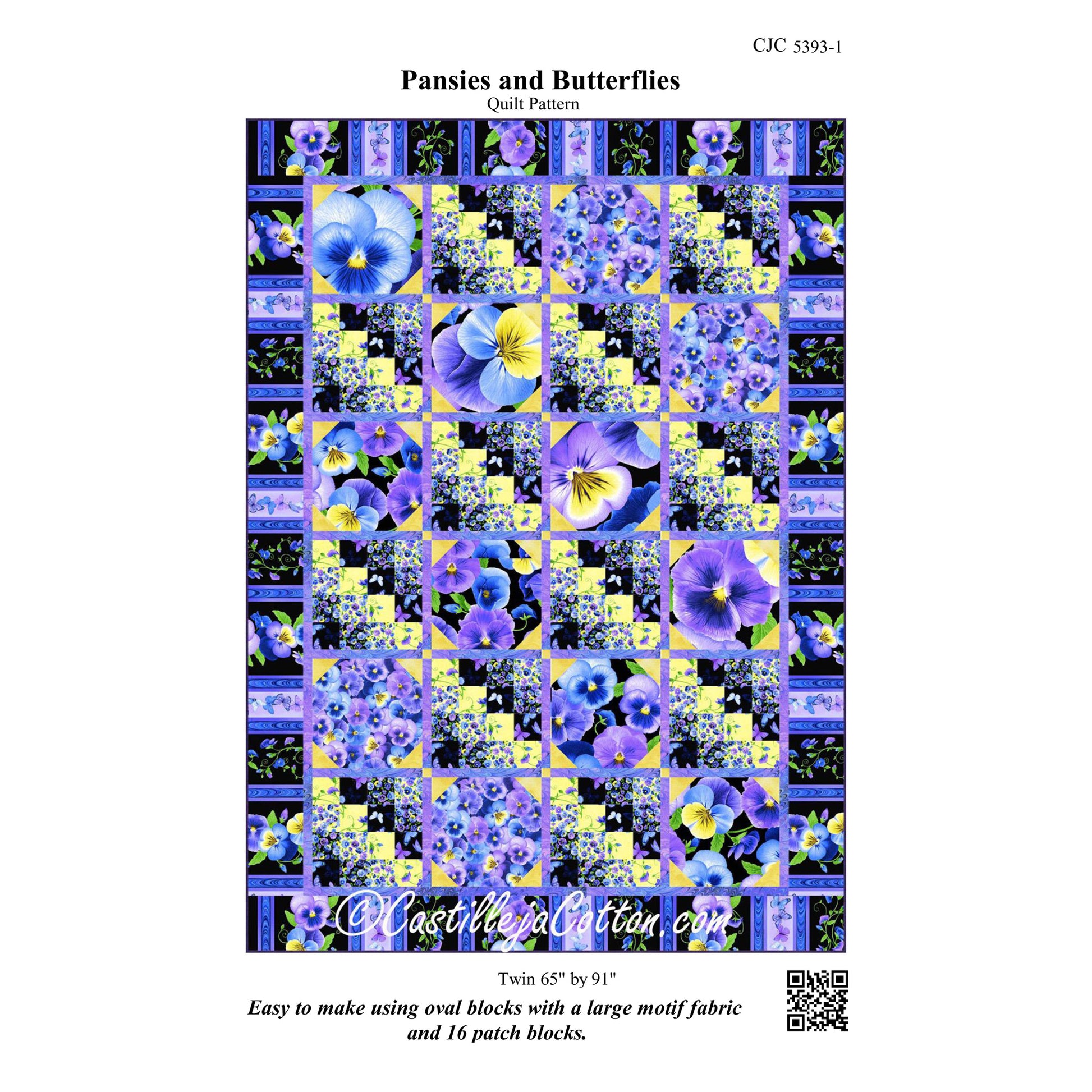 Image of the cover for the Pansies and Butterflies quilt pattern.