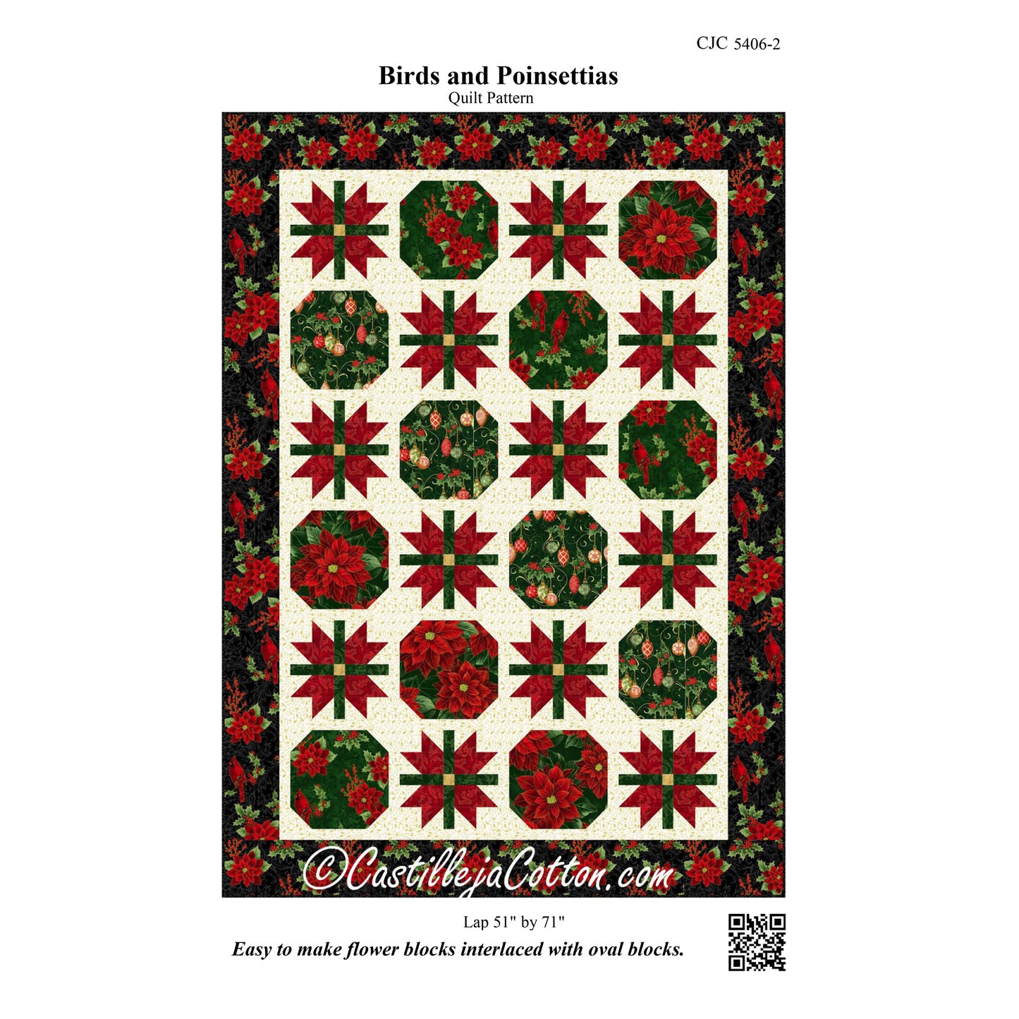 Birds and Poinsettias Quilt Pattern CJC-54062w  - Wholesale Product