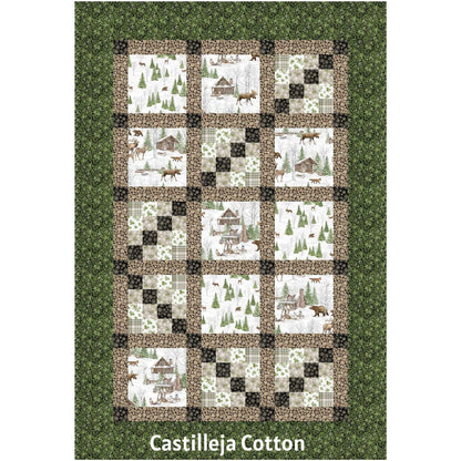 Woodland Animals quilt features animal motif blocks with a 16 patch block in a side-ways L shape.