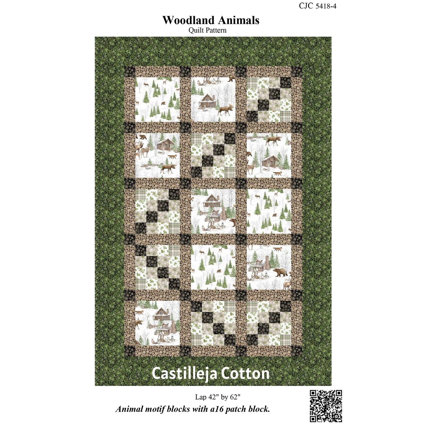 Cover image of pattern for Woodland Animals quilt.