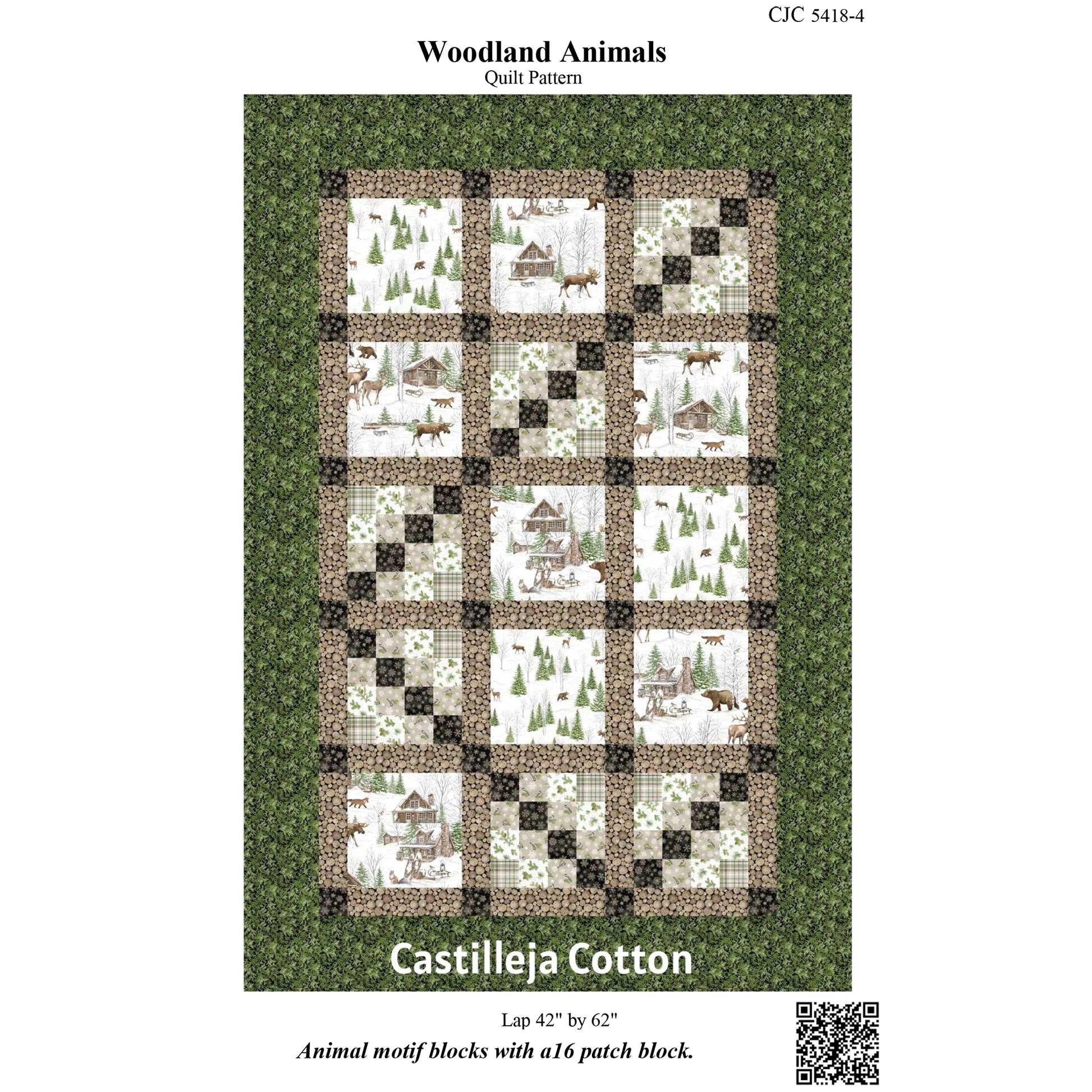 Cover image of pattern for Woodland Animals quilt.