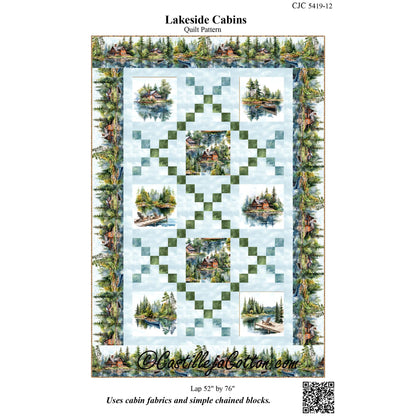 Cover image of pattern for Lakeside Cabins quilt.