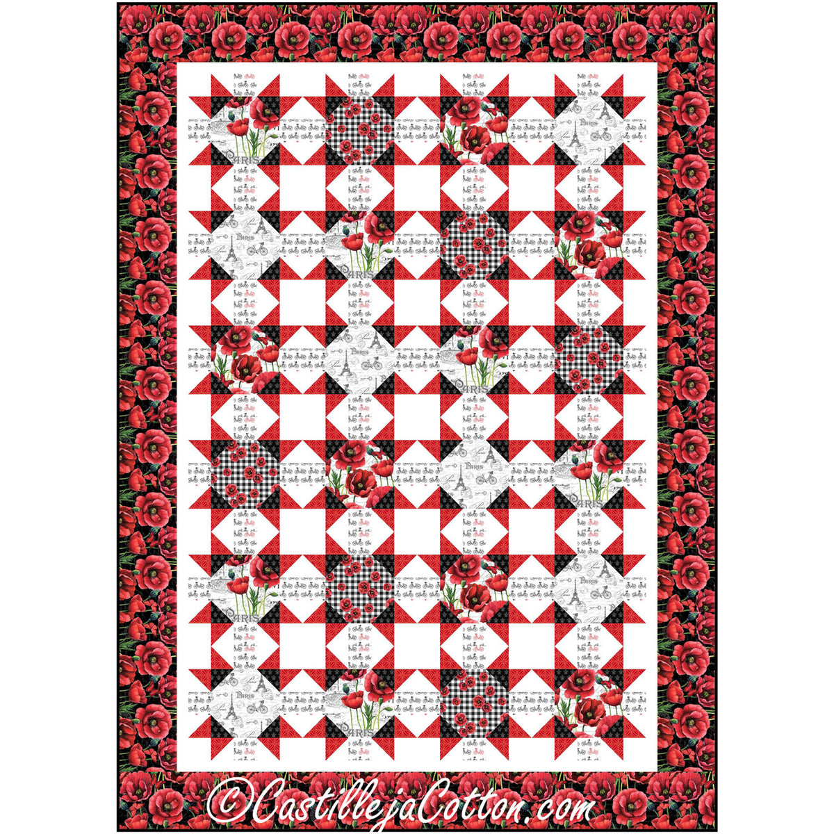 Paris and Poppies Lap Quilt Pattern CJC-54202 - Paper Pattern