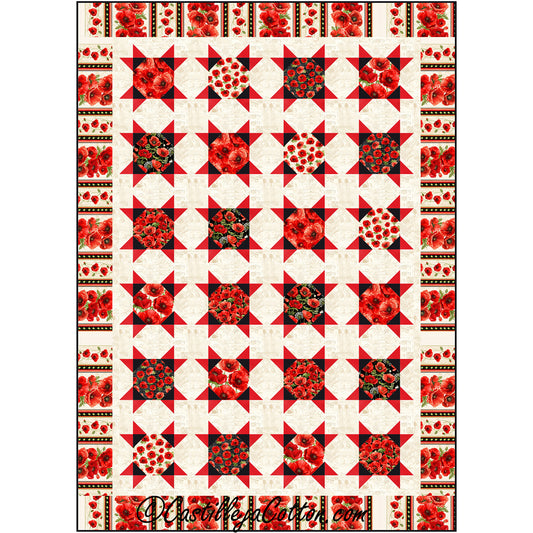 Starry Poppies quilt pattern's star blocks use quick multi HST method. Simple, yet elegant.