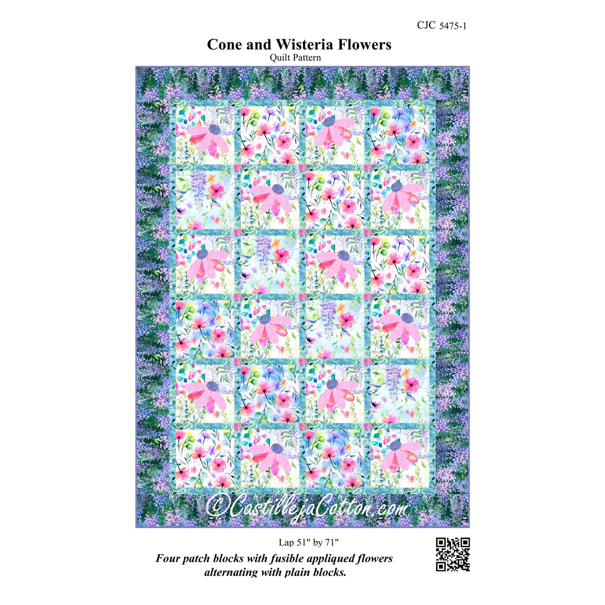 Cone and Wisteria Flowers Quilt CJC-54751e - Downloadable Pattern