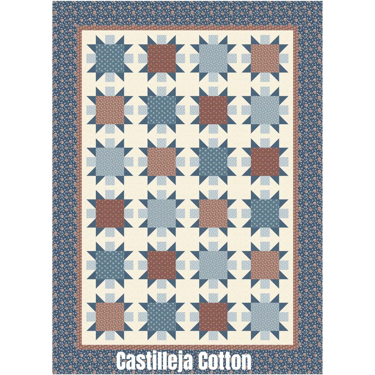 Stratford Stars quilt features star blocks with a medium motif fabric center. This is a pretty one block, Ohio Stars quilt.