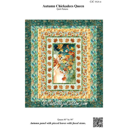 Cover image of pattern for Autumn Chickadees Queen quilt.