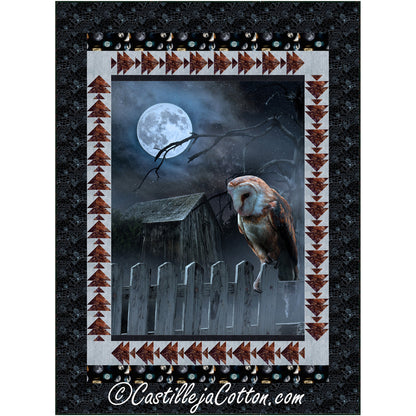 Night Owl quilt features an owl panel with bird pieced borders. 