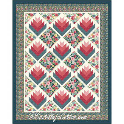 Somerset Log Cabin quilt features flowers and diamonds.