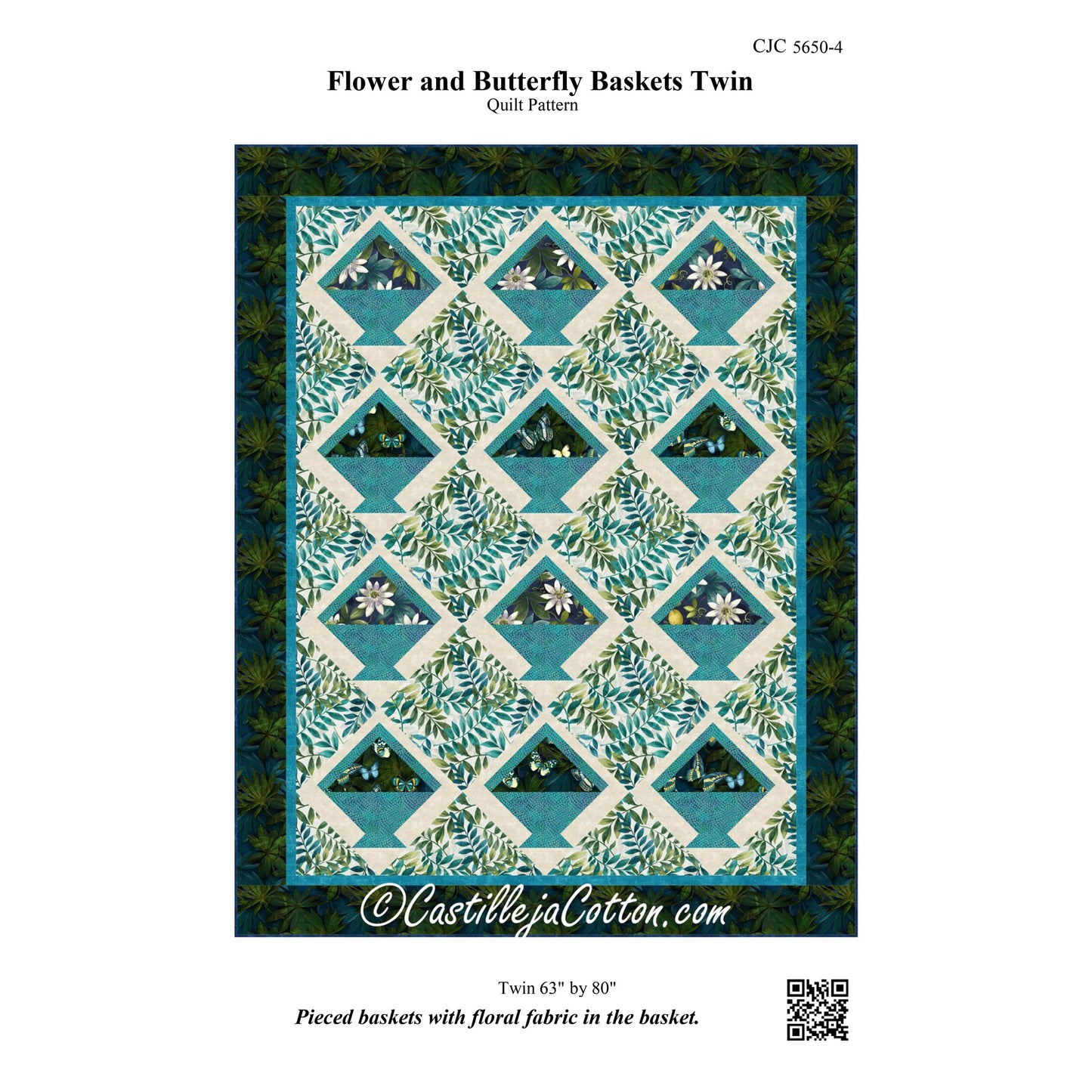 Flower and Butterfly Baskets Twin Quilt Pattern CJC-56504 - Paper Pattern