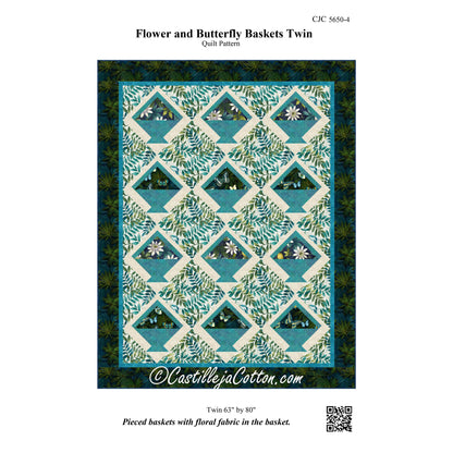 Flower and Butterfly Baskets Twin Quilt Pattern CJC-56504 - Paper Pattern