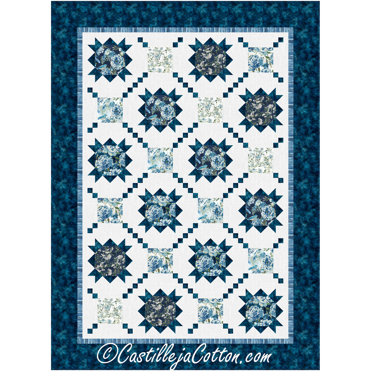 Blue Flower Stars Quilt CJC-56555e - Downloadable Pattern