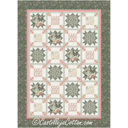 Belle Stars quilt is a pretty two block quilt featuring a fun star with floral prints in the middle and another block with square and 4 patch corners.  It gives a fun secondary parttern.