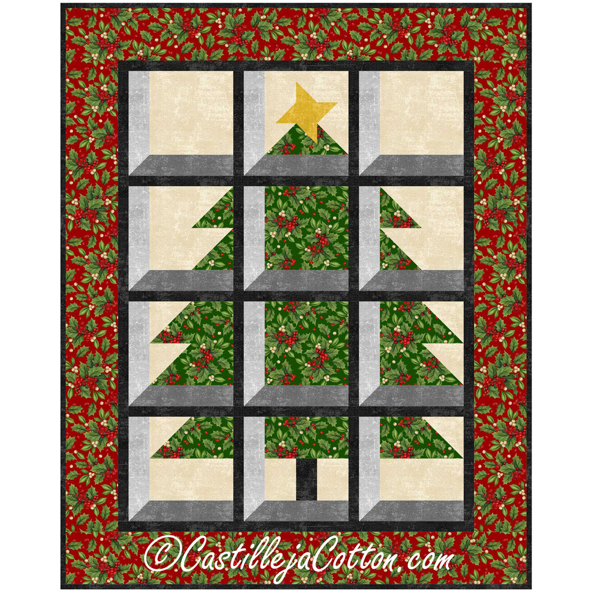 Quilt Window Tree Christmas Tree in a Window Wall Hanging Quilt CJC-57471e - Downloadabl ...
