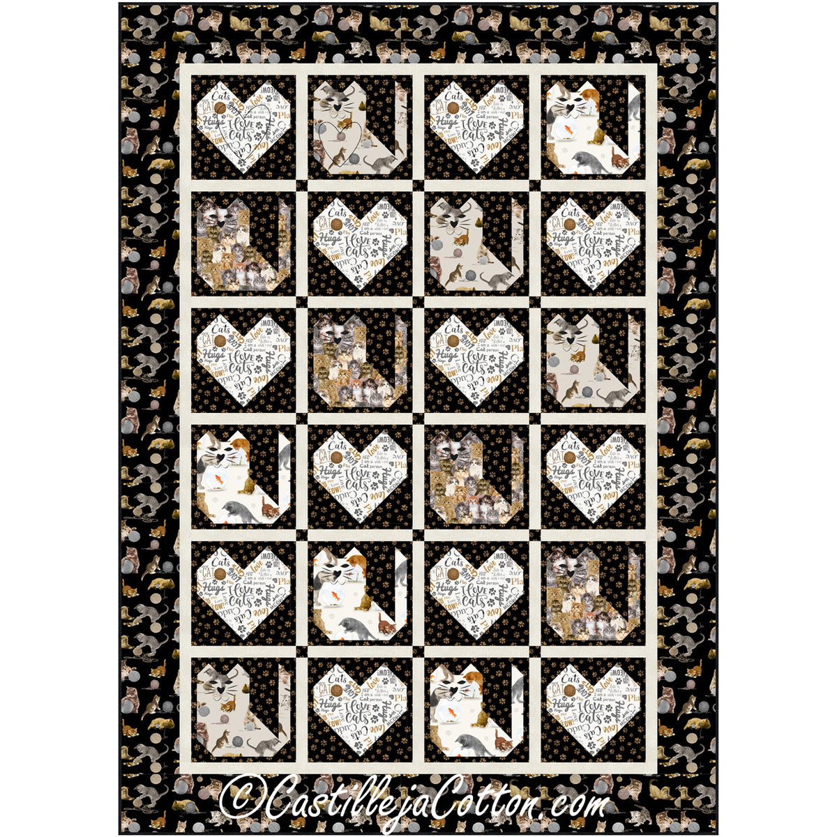 Cats and Hearts Meow Quilt CJC-57483e - Downloadable Pattern