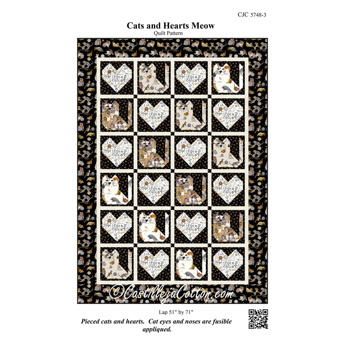 Cats and Hearts Meow Quilt CJC-57483e - Downloadable Pattern