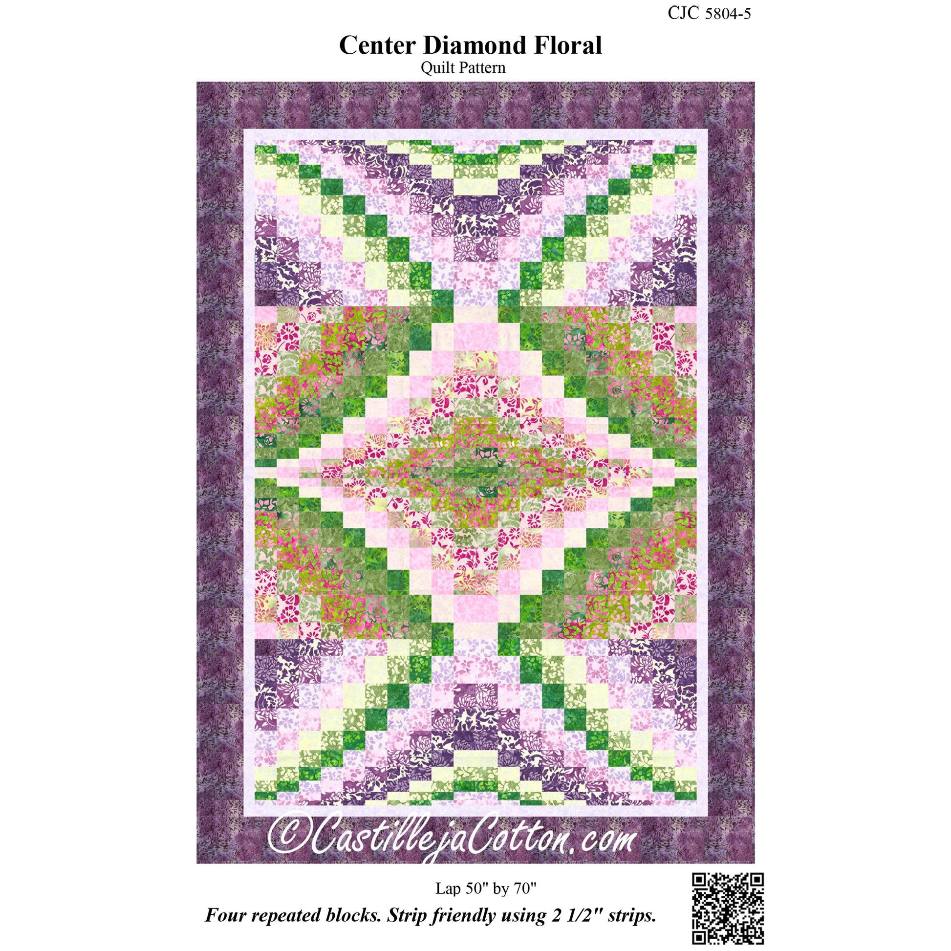 Cover image of pattern for Center Diamond Floral quilt.