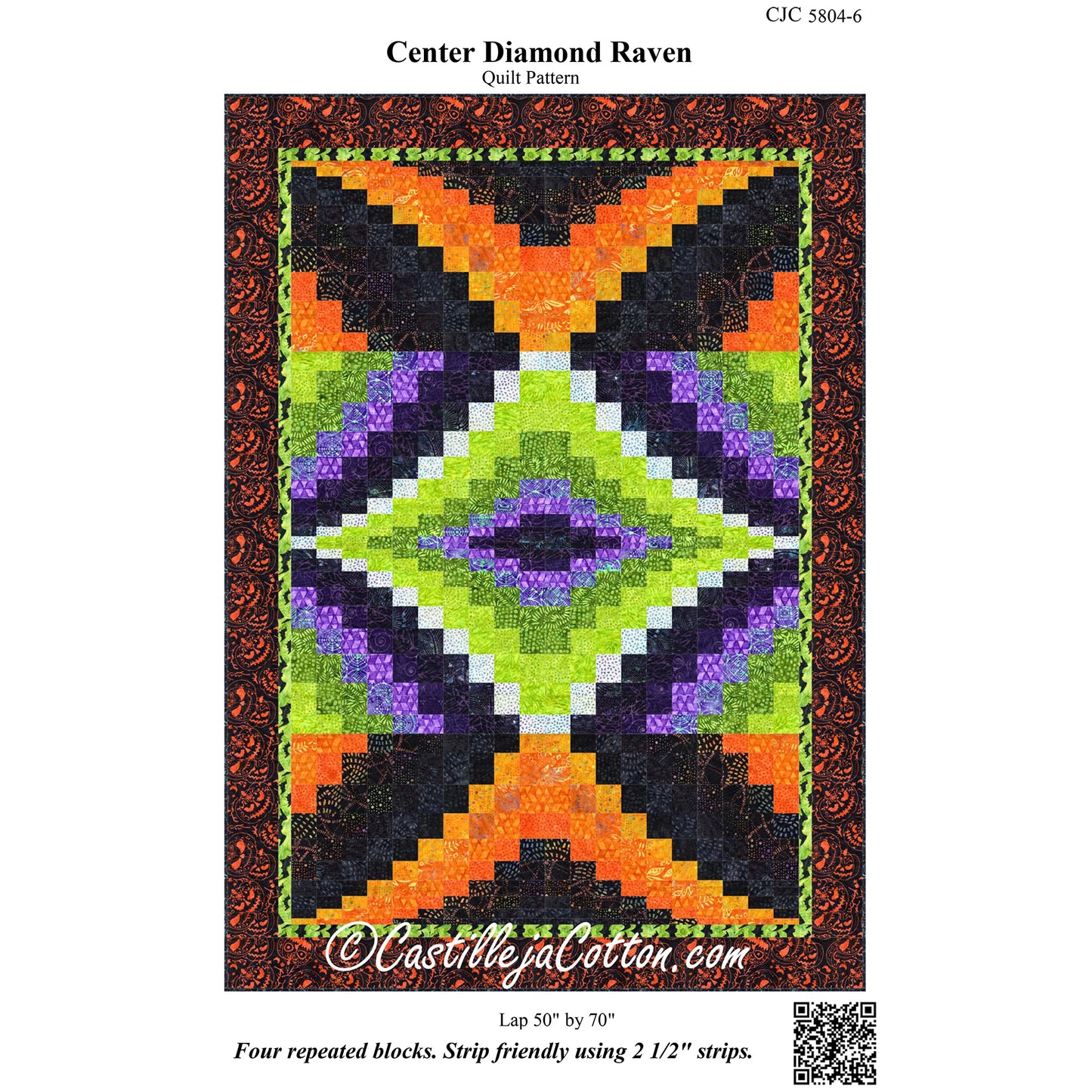Cover image of pattern for Center Diamond Raven quilt.