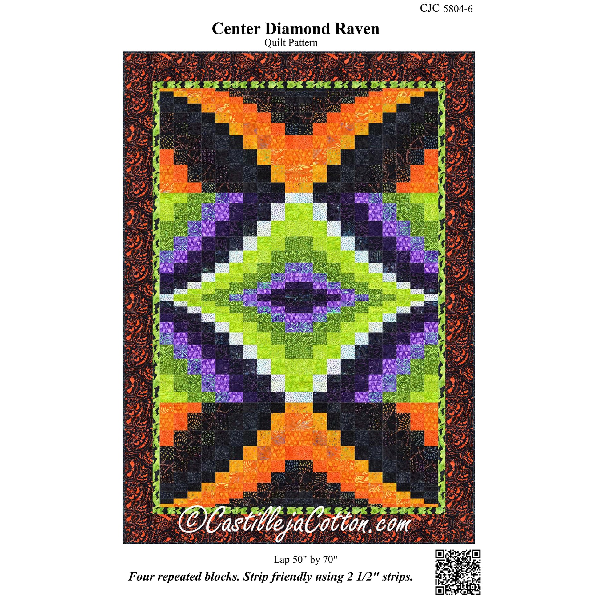 Cover image of pattern for Center Diamond Raven quilt.