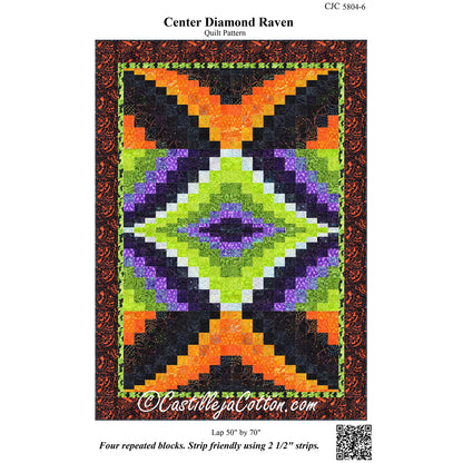 Cover image of pattern for Center Diamond Raven quilt.