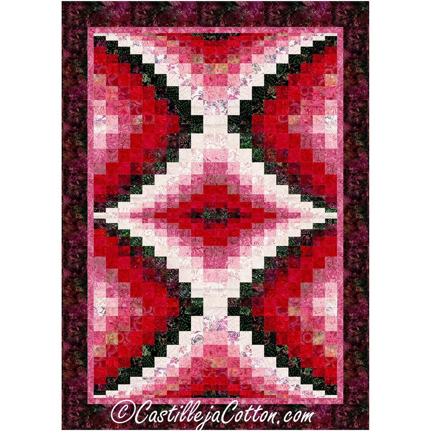 Center Diamond Geranium quilt features four repeated blocks in this bargello design.