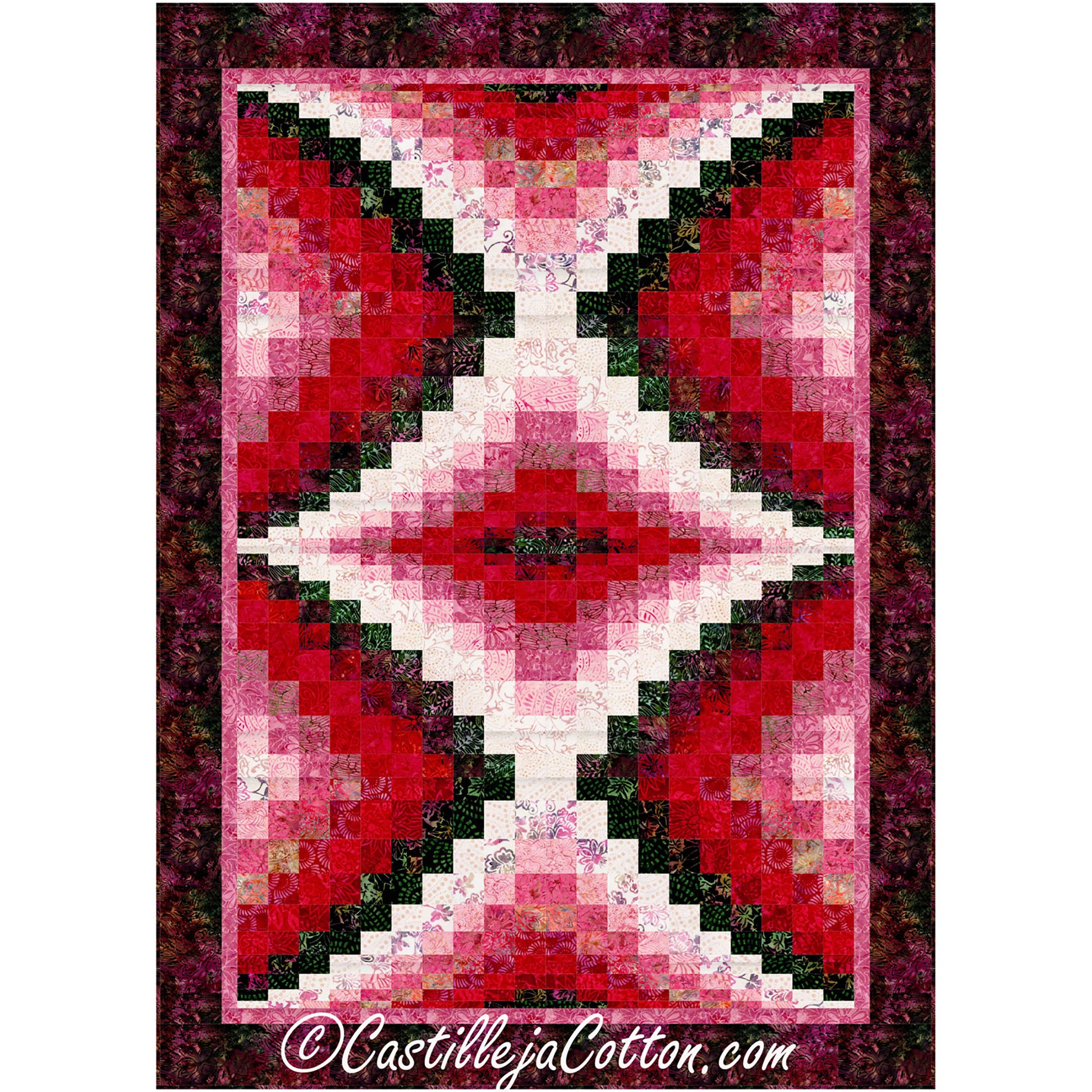 Center Diamond Geranium quilt features four repeated blocks in this bargello design.