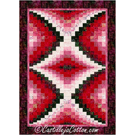 Center Diamond Geranium quilt features four repeated blocks in this bargello design.