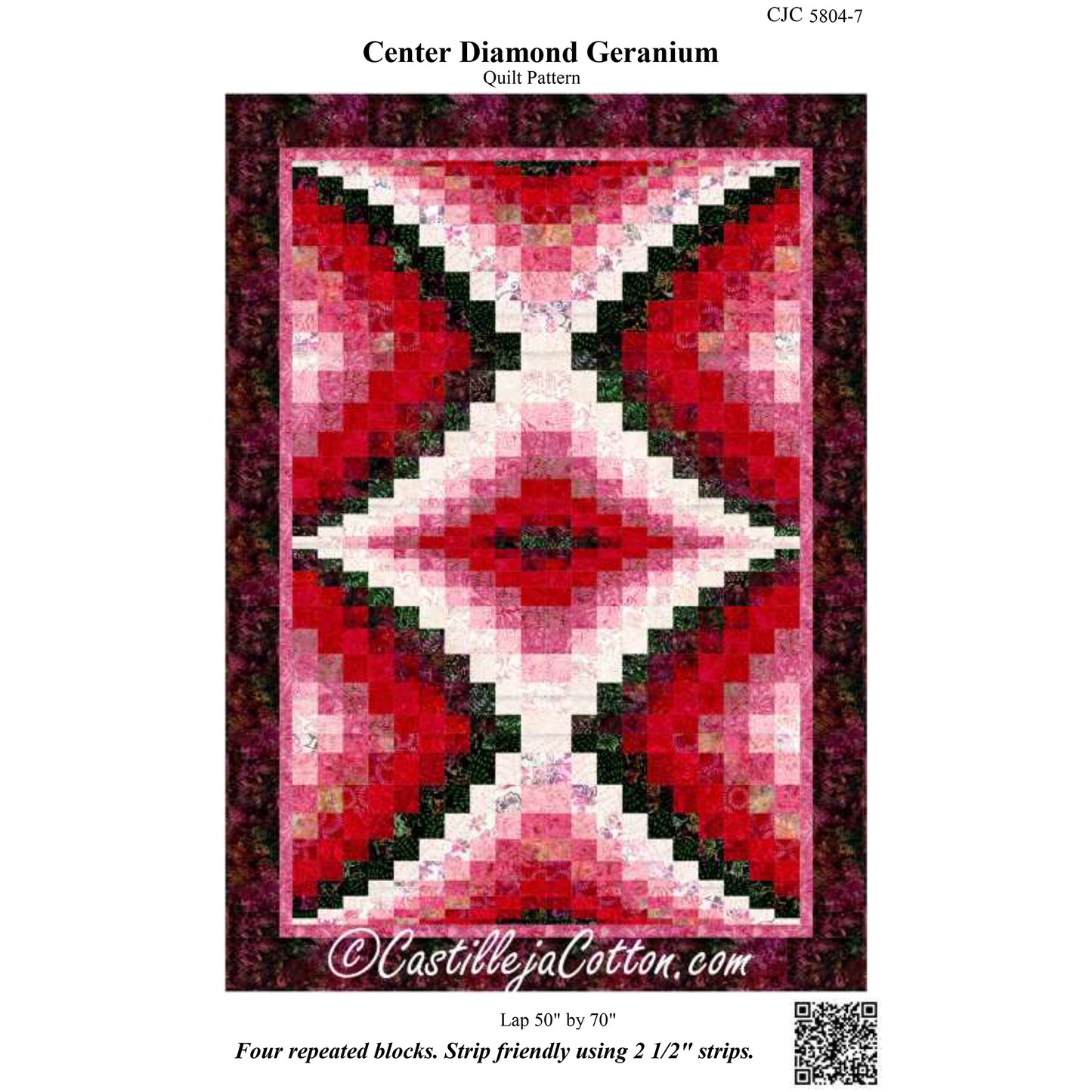Cover image of pattern for Center Diamond Geranium quilt.